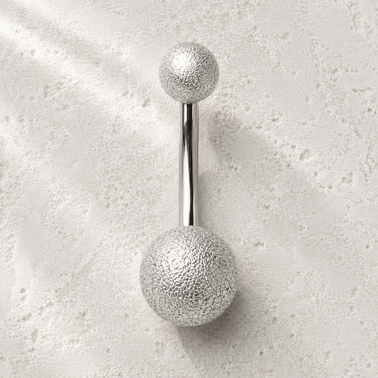 Sanded surface ball navel ring 14G, matte silver finish 316L stainless steel belly button ring
