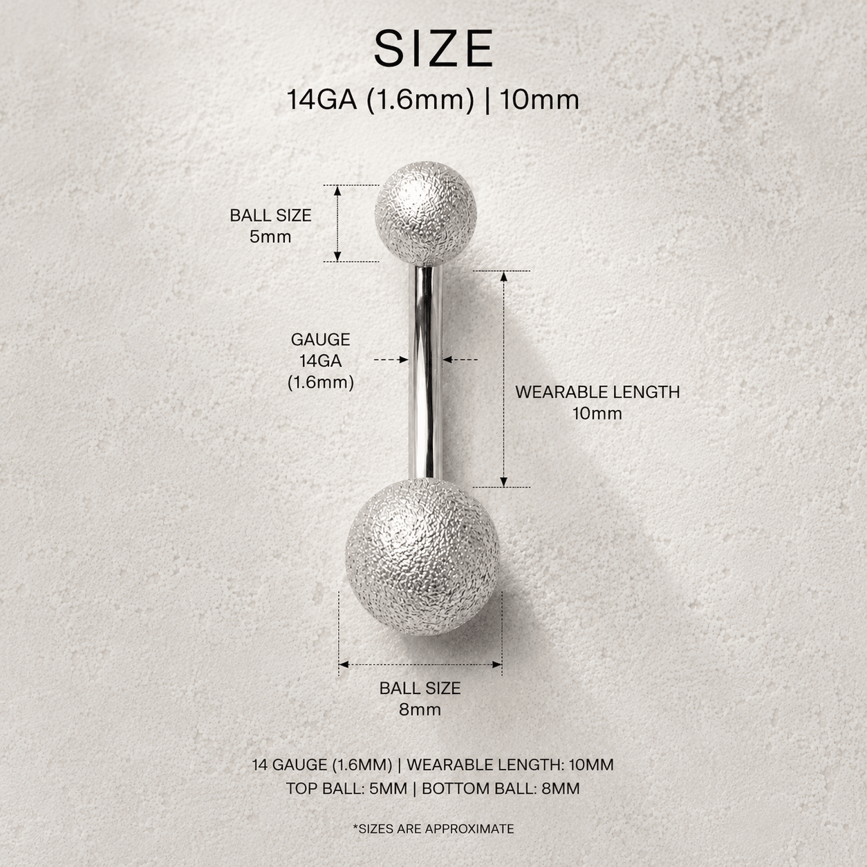 Sanded Surface Ball Navel Ring 14G Matte 316L