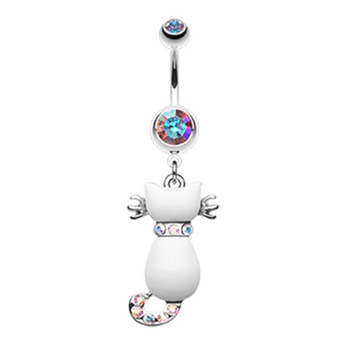 Sassy White Kitty Cat Belly Button Ring Navel Ring Impulse Piercings