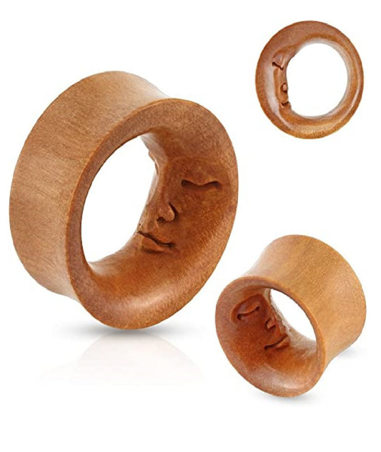 Sawo Wood Face of Moon Hand Carved Saddle Fit Organic Tunnels Plugs Impulse Piercings 9/16" (14mm)