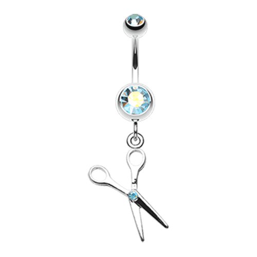 Scissor Sparkle Belly Button Ring Navel Ring Impulse Piercings Aqua/Aurora Borealis