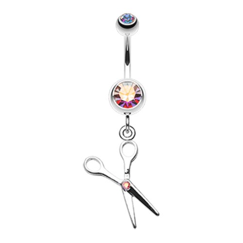 Scissor Sparkle Belly Button Ring Navel Ring Impulse Piercings Pink/Aurora Borealis