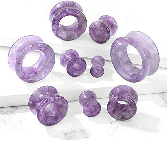 Semi Precious Amethyst Stone Double Flared Saddle Tunnel Plugs Impulse Piercings