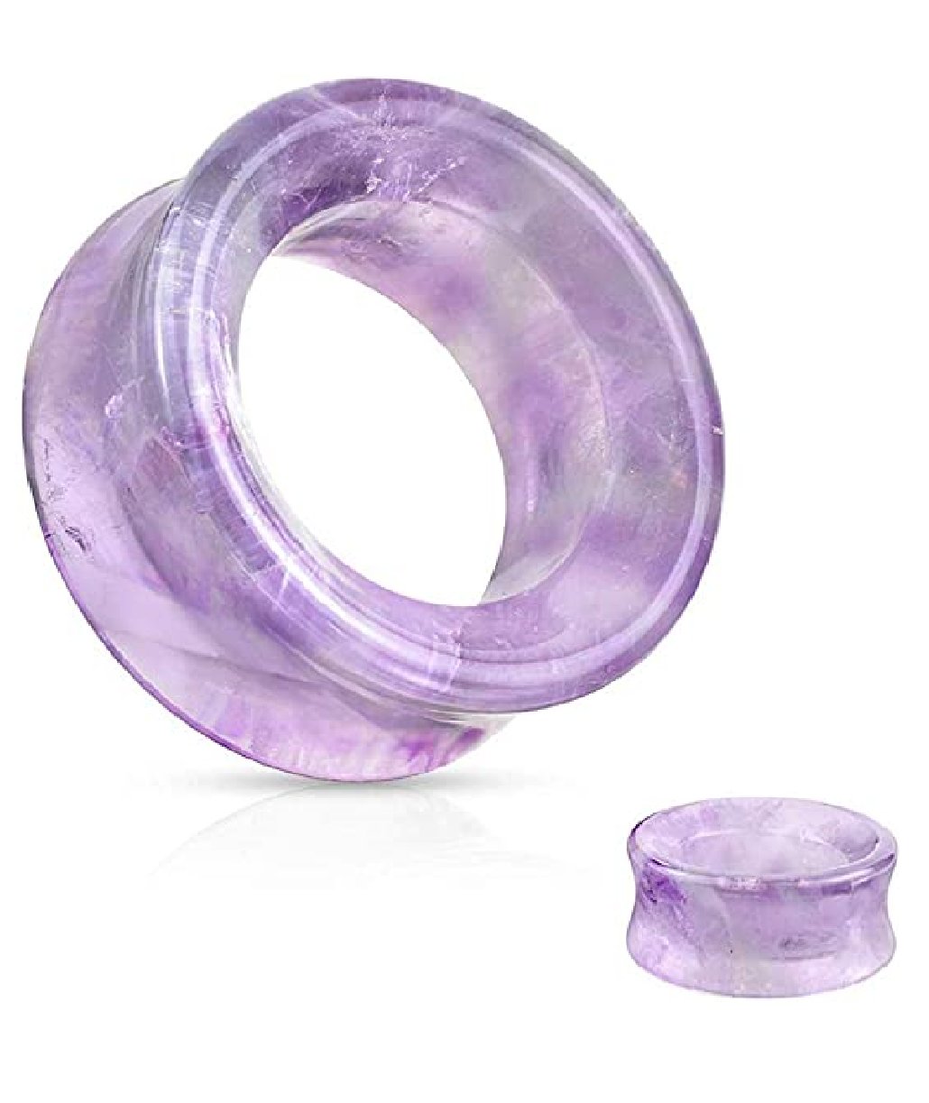 Semi Precious Amethyst Stone Double Flared Saddle Tunnel Plugs Impulse Piercings 2GA (6mm)