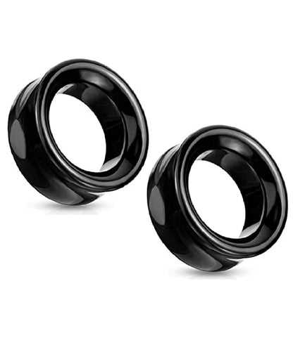 Semi Precious Black Agate Stone Double Flared Saddle Tunnel Plugs Impulse Piercings 2GA (6mm)