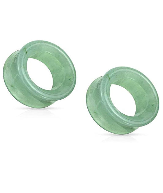 Semi Precious Green Aventurine Stone Double Flared Saddle Tunnel Plugs Impulse Piercings 2GA (6mm)