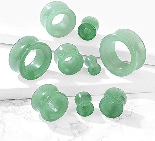 Semi Precious Green Aventurine Stone Double Flared Saddle Tunnel Plugs Impulse Piercings