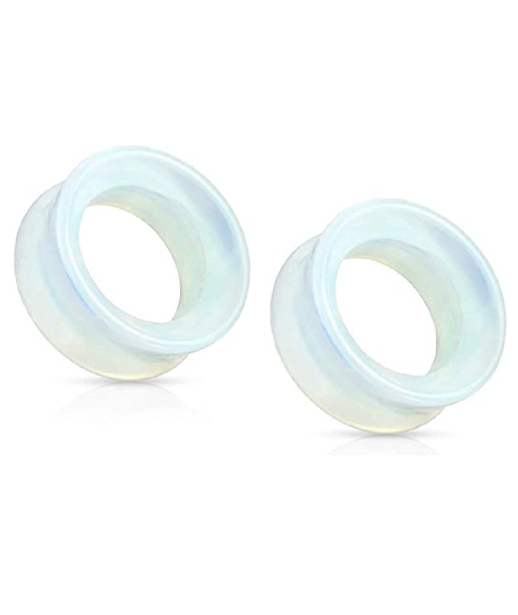 Semi Precious Opalite Stone Double Flared Saddle Tunnel Plugs Impulse Piercings 2GA (6mm)