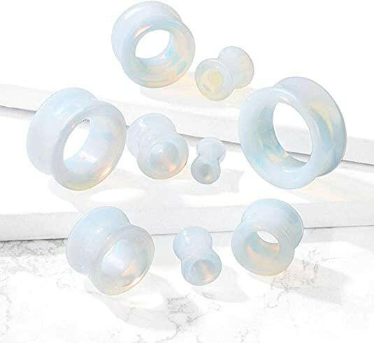 Semi Precious Opalite Stone Double Flared Saddle Tunnel Plugs Impulse Piercings