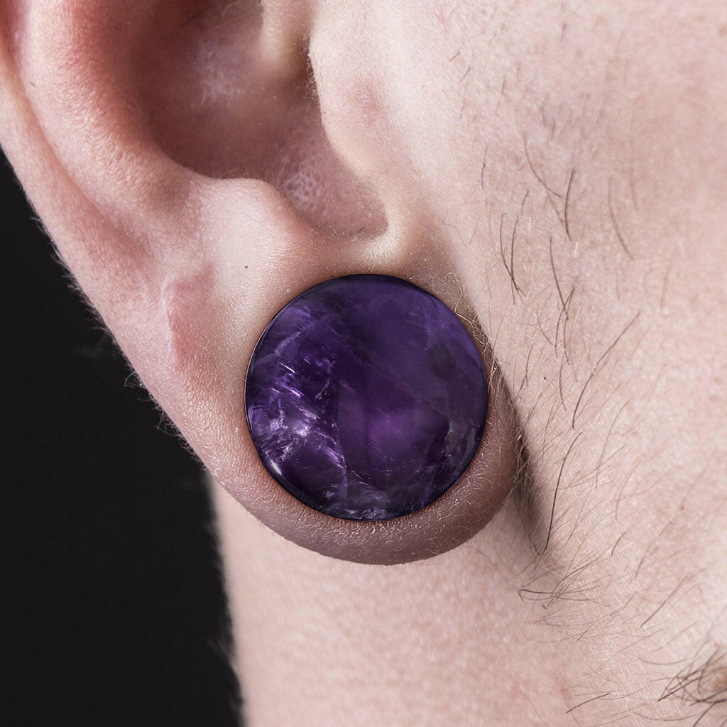 Semi Precious Stone Amethyst Domed with O-Ring Single Flare Plugs Plugs Impulse Piercings