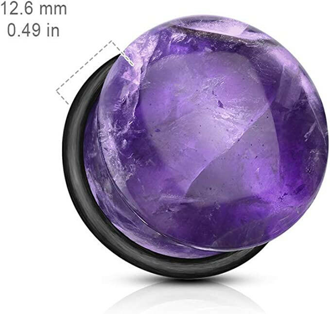 Semi Precious Stone Amethyst Domed with O-Ring Single Flare Plugs Plugs Impulse Piercings