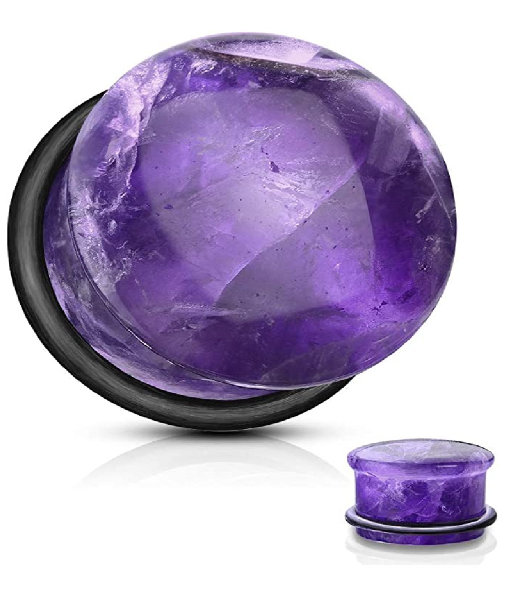 Semi Precious Stone Amethyst Domed with O-Ring Single Flare Plugs Plugs Impulse Piercings 6GA (4mm)