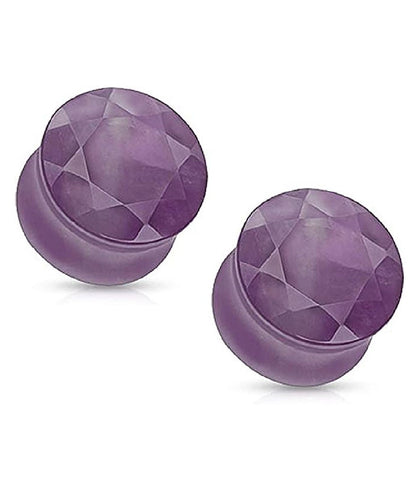 Semi Precious Stone Amethyst Faceted Gem Cut Double Flared Plugs Plugs Impulse Piercings 4GA (5mm)