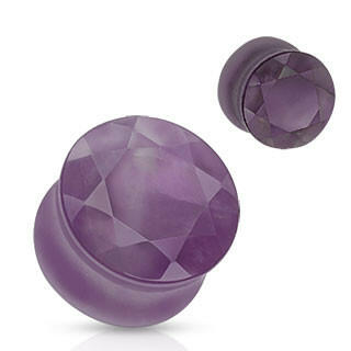 Semi Precious Stone Amethyst Faceted Gem Cut Double Flared Plugs Plugs Impulse Piercings