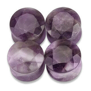 Semi Precious Stone Amethyst Faceted Gem Cut Double Flared Plugs Plugs Impulse Piercings