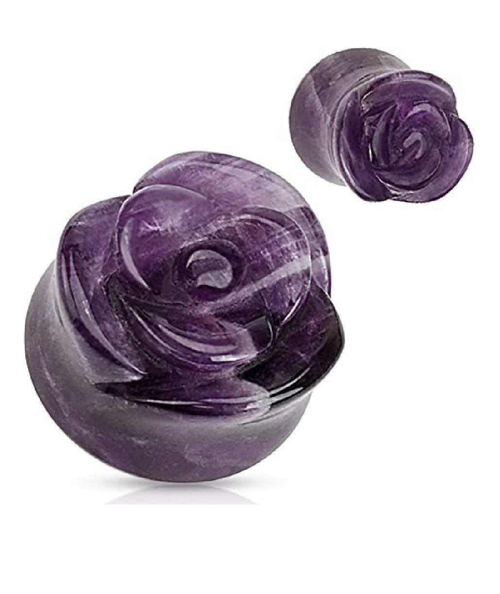 Semi Precious Stone Amethyst Rose Carved Single Side Double Flared Plugs Plugs Impulse Piercings 2GA (6mm)