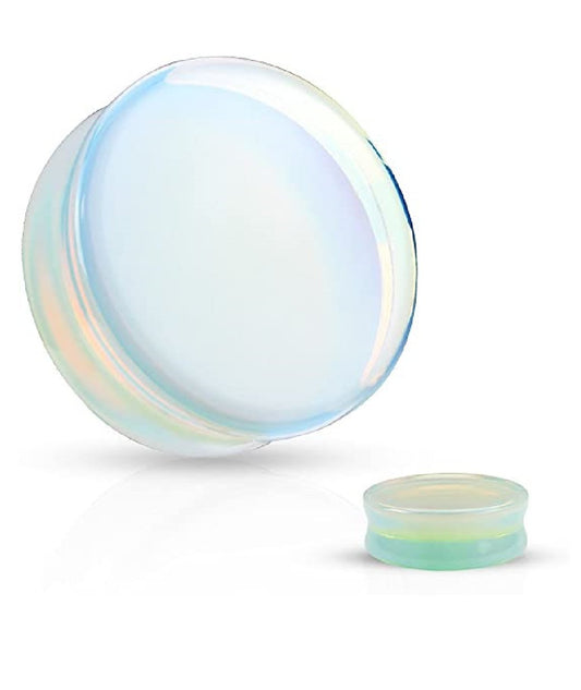 Semi Precious Stone Argenon Opalite Solid Saddle Fit Plugs Plugs Impulse Piercings 8GA (3mm)