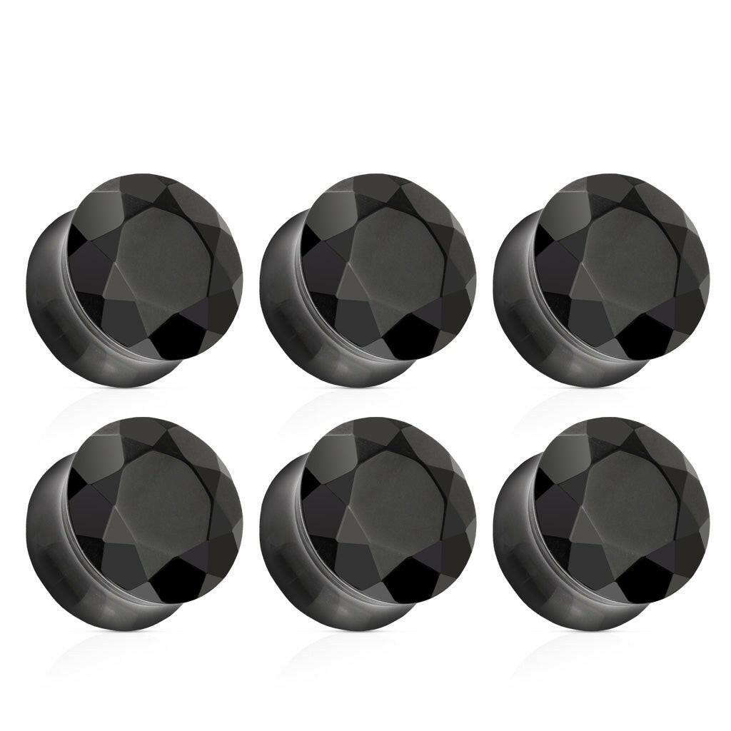 Semi Precious Stone Black Agate Faceted Gem Cut Double Flared Plugs Plugs Impulse Piercings