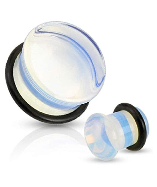 Semi Precious Stone Opalite Domed Single Flare Plug with O-Ring Plugs Impulse Piercings 6GA (4mm)