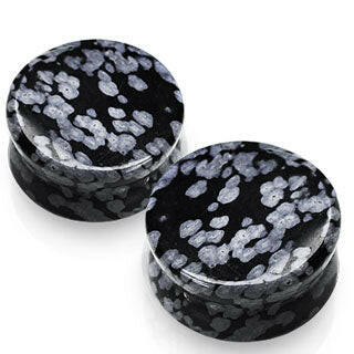 Semi Precious Stone Snowflake Obsidian Solid Saddle Fit Plugs Plugs Impulse Piercings