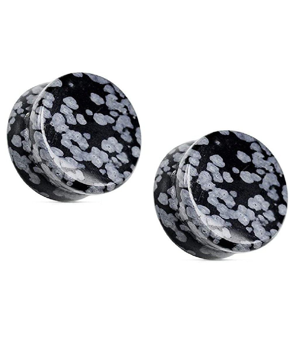 Semi Precious Stone Snowflake Obsidian Solid Saddle Fit Plugs Plugs Impulse Piercings 8GA (3mm)