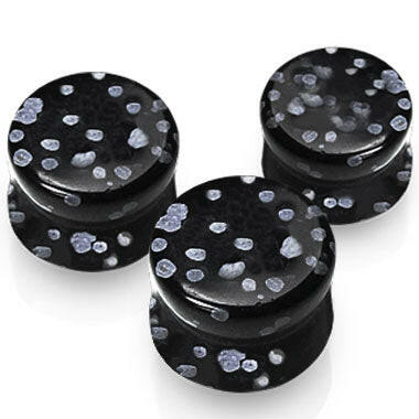 Semi Precious Stone Snowflake Obsidian Solid Saddle Fit Plugs Plugs Impulse Piercings