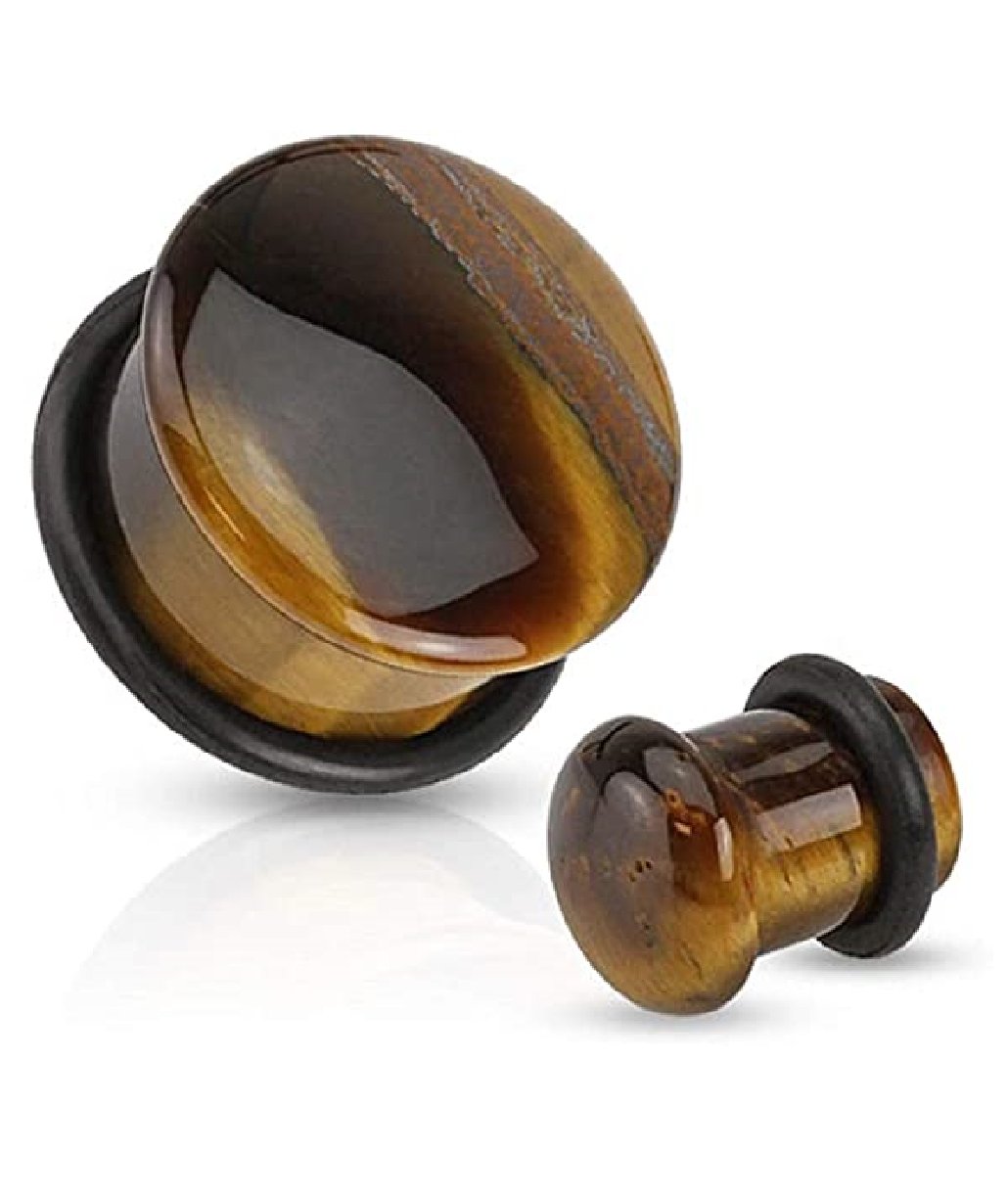 Semi Precious Stone Tiger Eye Domed Single Flare Plug with O-Ring Plugs Impulse Piercings 6GA (4mm)