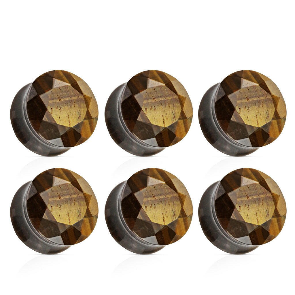 Semi Precious Stone Tiger Eye Faceted Gem Cut Double Flared Plugs Plugs Impulse Piercings