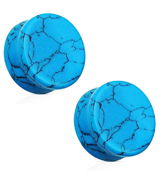 Semi Precious Stone Turquoise Solid Saddle Fit Plugs Plugs Impulse Piercings 8GA (3mm)