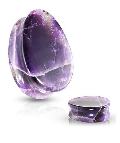 Semi Precious Tear Drop Amethyst Stone Double Flared Saddle Plugs Plugs Impulse Piercings 2GA (6mm)