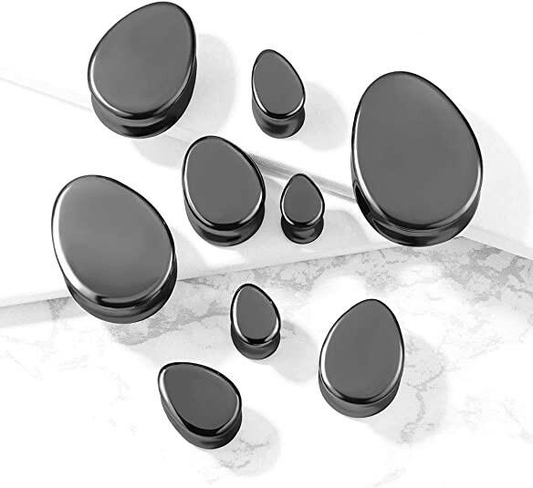 Semi Precious Tear Drop Hematite Stone Double Flared Saddle Plugs Plugs Impulse Piercings