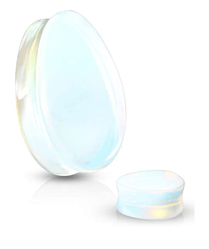 Semi Precious Tear Drop Opalite Stone Double Flared Saddle Plugs Plugs Impulse Piercings 2GA (6mm)