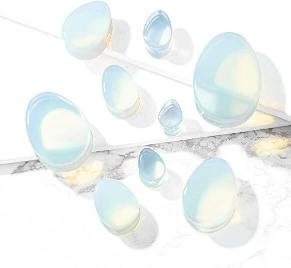 Semi Precious Tear Drop Opalite Stone Double Flared Saddle Plugs Plugs Impulse Piercings