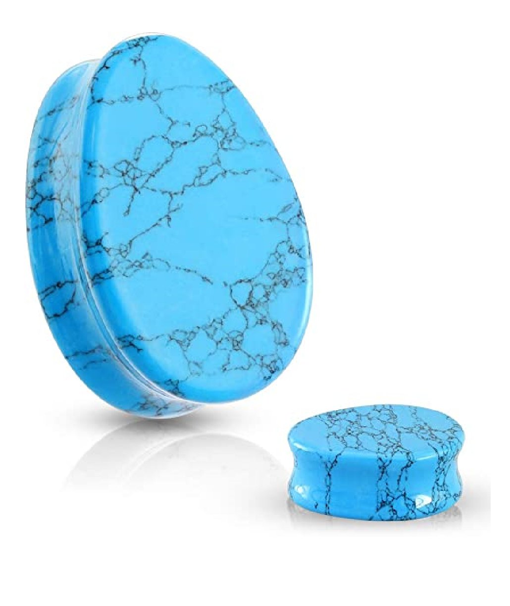 Semi Precious Tear Drop Turquoise Stone Double Flared Saddle Plugs Plugs Impulse Piercings 2GA (6mm)