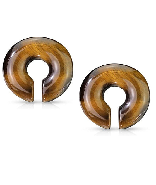 Semi Precious Tiger Eye Round Hanger Taper Plugs Impulse Piercings 2GA (6mm)