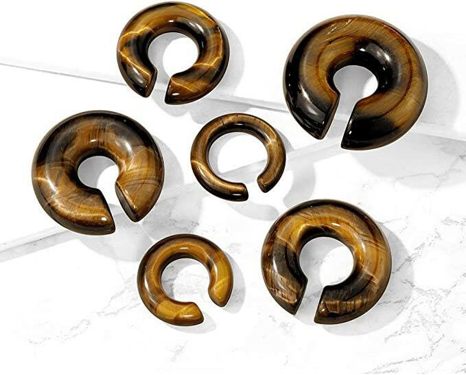 Semi Precious Tiger Eye Round Hanger Taper Plugs Impulse Piercings