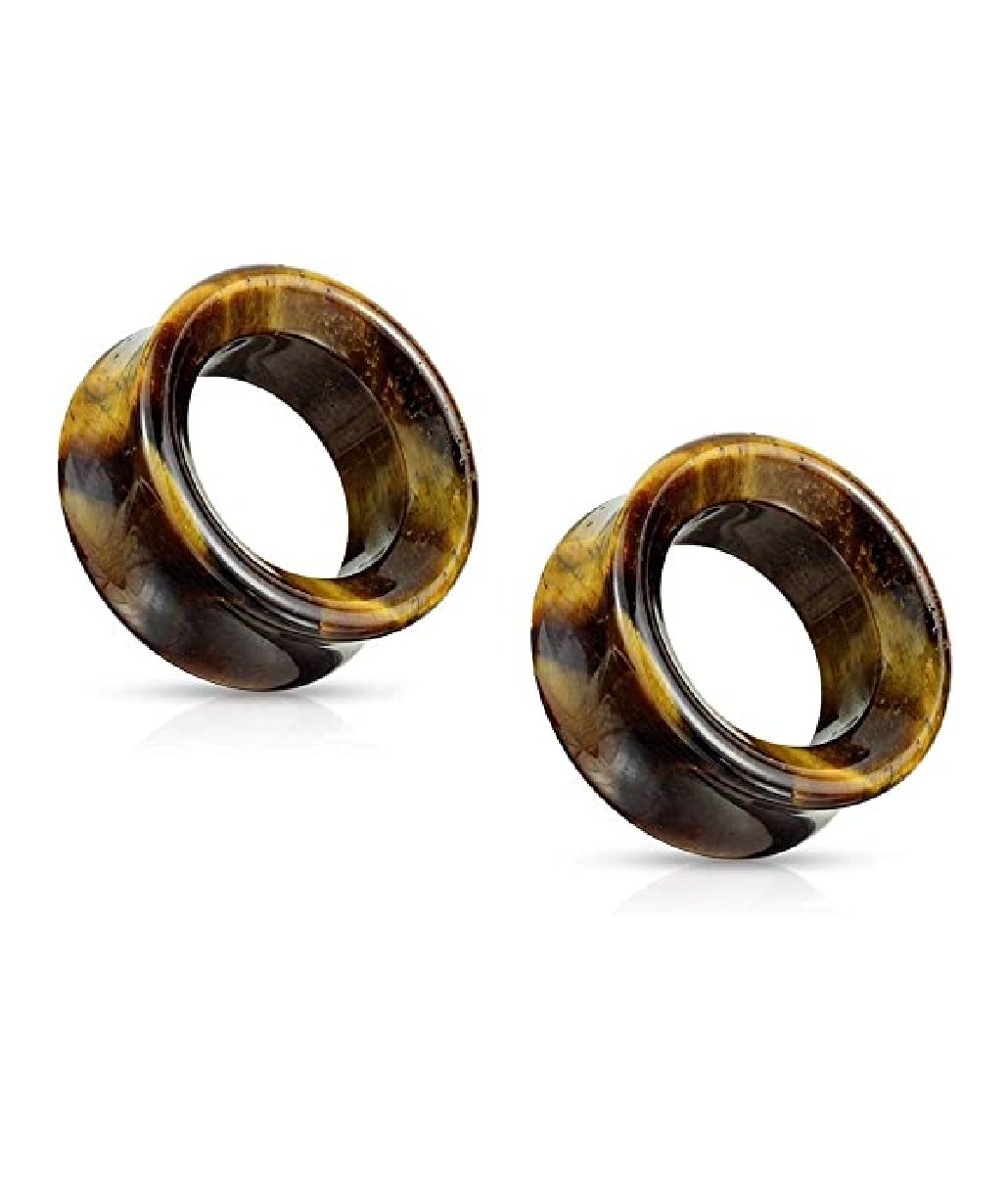 Semi Precious Tiger Eye Stone Double Flared Saddle Tunnel Plugs Impulse Piercings 2GA (6mm)