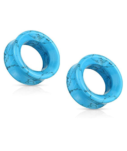 Semi Precious Turquoise Stone Double Flared Saddle Tunnel Plugs Impulse Piercings 2GA (6mm)