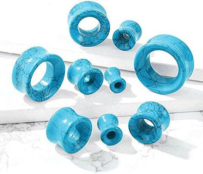 Semi Precious Turquoise Stone Double Flared Saddle Tunnel Plugs Impulse Piercings