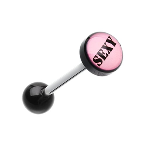 SEXY' Pink Logo Acrylic Barbell Tongue Ring Barbell Impulse Piercings