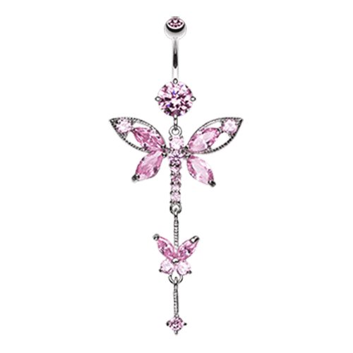 Shimmering Butterfly Sparkle Cubic Zirconia Belly Button Ring Navel Ring Impulse Piercings Pink