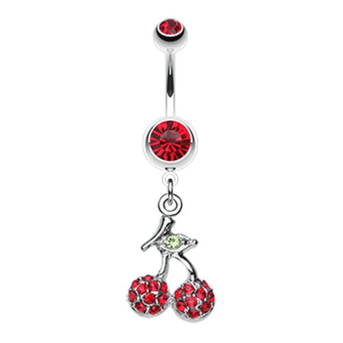 Shimmering Cherry Dangle Belly Button Ring Navel Ring Impulse Piercings Red