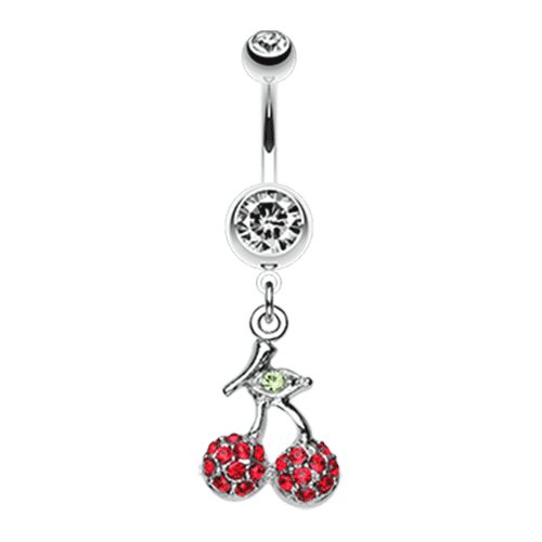 Shimmering Cherry Dangle Belly Button Ring Navel Ring Impulse Piercings Clear