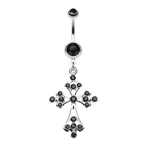 Shimmering Cross Belly Button Ring Navel Ring Impulse Piercings Black