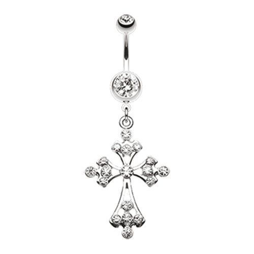 Shimmering Cross Belly Button Ring Navel Ring Impulse Piercings Clear