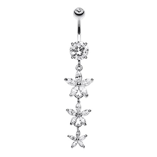 Shimmering Flower Cascade Cubic Zirconia Belly Button Ring Navel Ring Impulse Piercings Clear