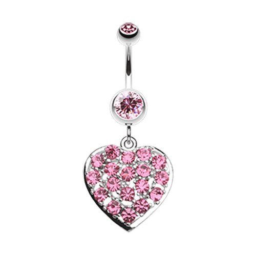 Shimmering Heart Belly Button Ring Navel Ring Impulse Piercings Light Pink