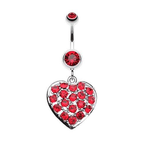 Shimmering Heart Belly Button Ring Navel Ring Impulse Piercings Red