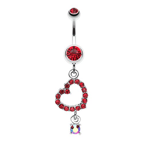 Shimmering Heart Gem Dangle Belly Button Ring Navel Ring Impulse Piercings Red