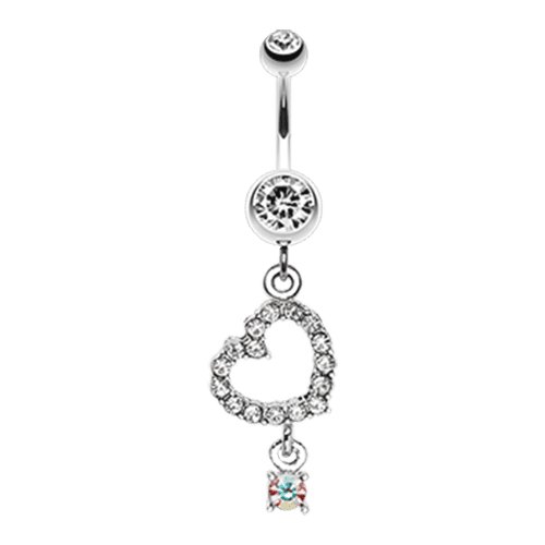 Shimmering Heart Gem Dangle Belly Button Ring Navel Ring Impulse Piercings Clear